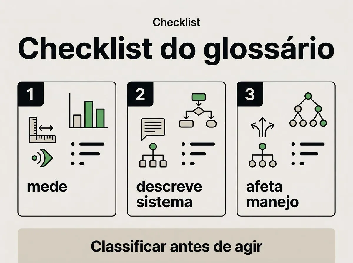 Checklist visual para classificar termos de hidroponia antes de aplicar no cultivo