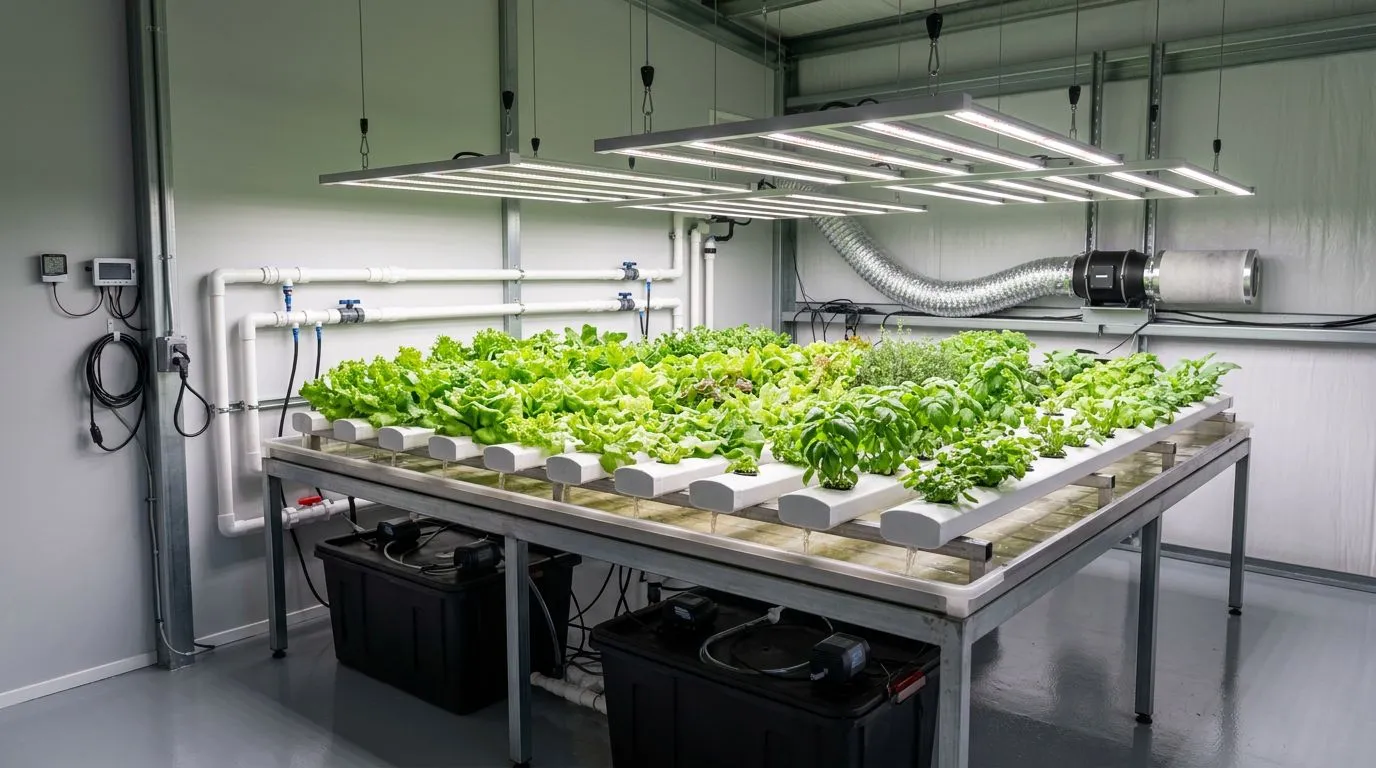 Hidroponia indoor profissional: o que muda do setup doméstico para uma operação estável