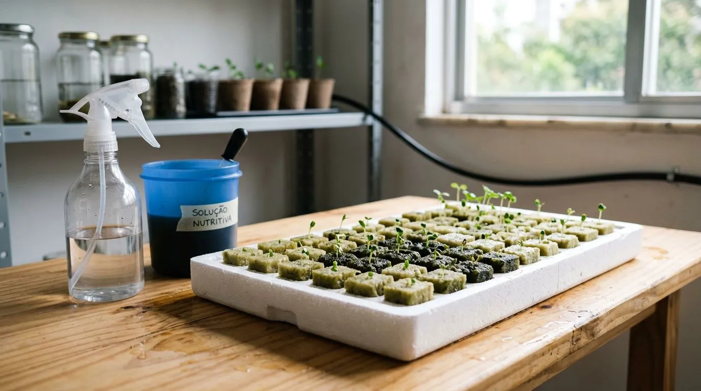 Germinação para hidroponia em casa: como escolher o meio certo, controlar o ambiente e transplantar na hora