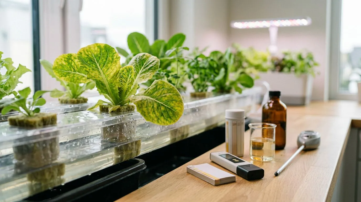 Folhas amarelas na hidroponia: como diagnosticar ferro, magnésio, burn nutricional e excesso de luz sem adivinhar