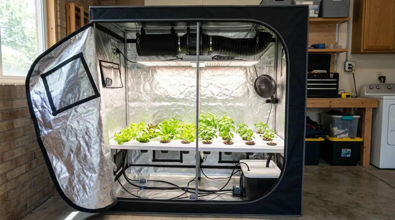 Grow tent hidroponia em casa: como escolher tamanho, lona e ventilação sem errar