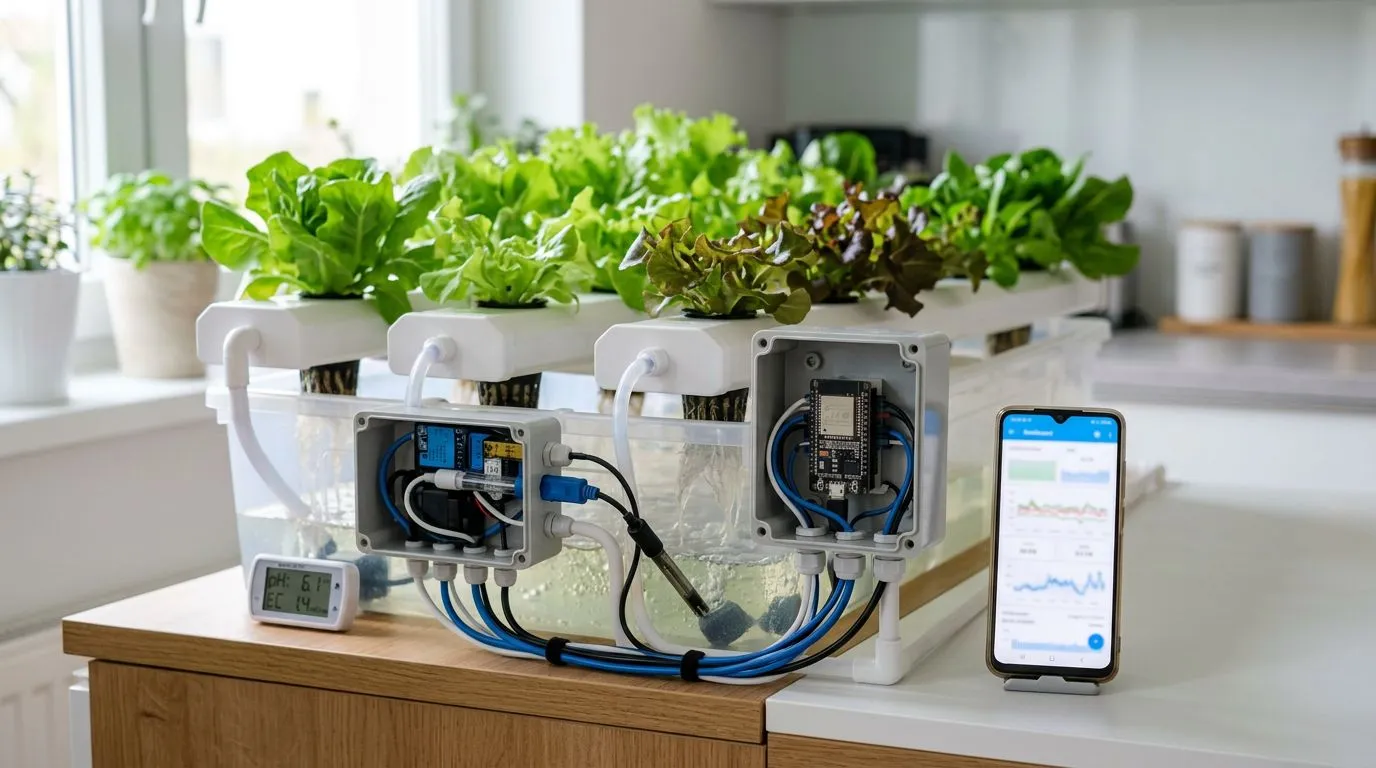 Monitoramento remoto hidroponia em casa: sensores, ESP32, alertas e dashboard que realmente ajudam