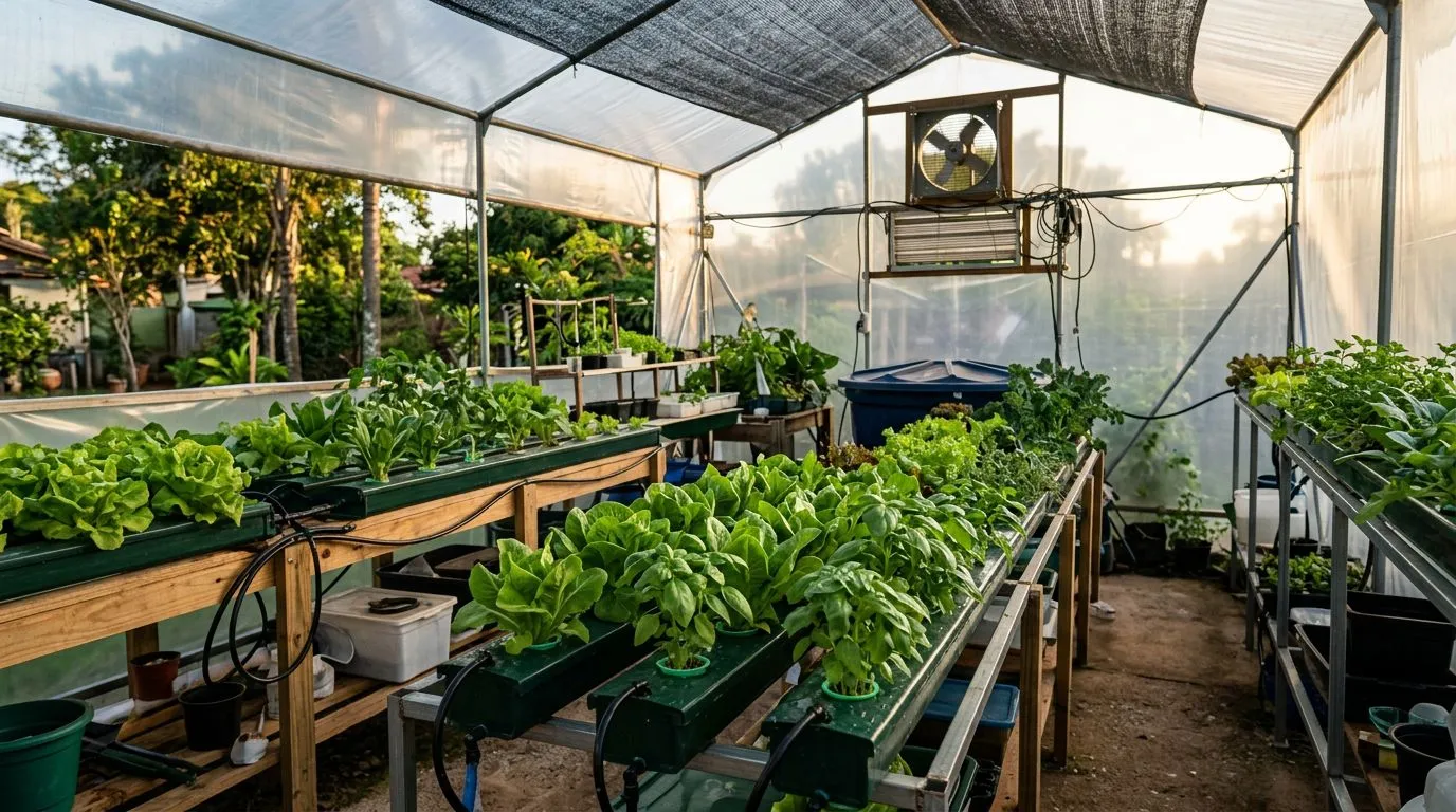 Hidroponia em estufa para casa: como escolher o sistema certo, controlar o clima e começar sem desperdício