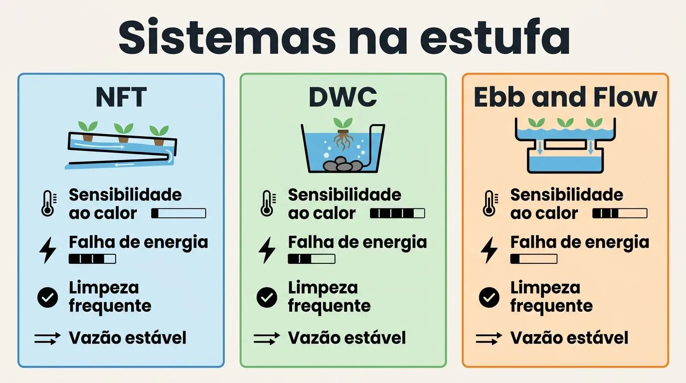 Comparativo de sistemas hidropônicos para estufa: NFT, DWC e critérios como calor e energia