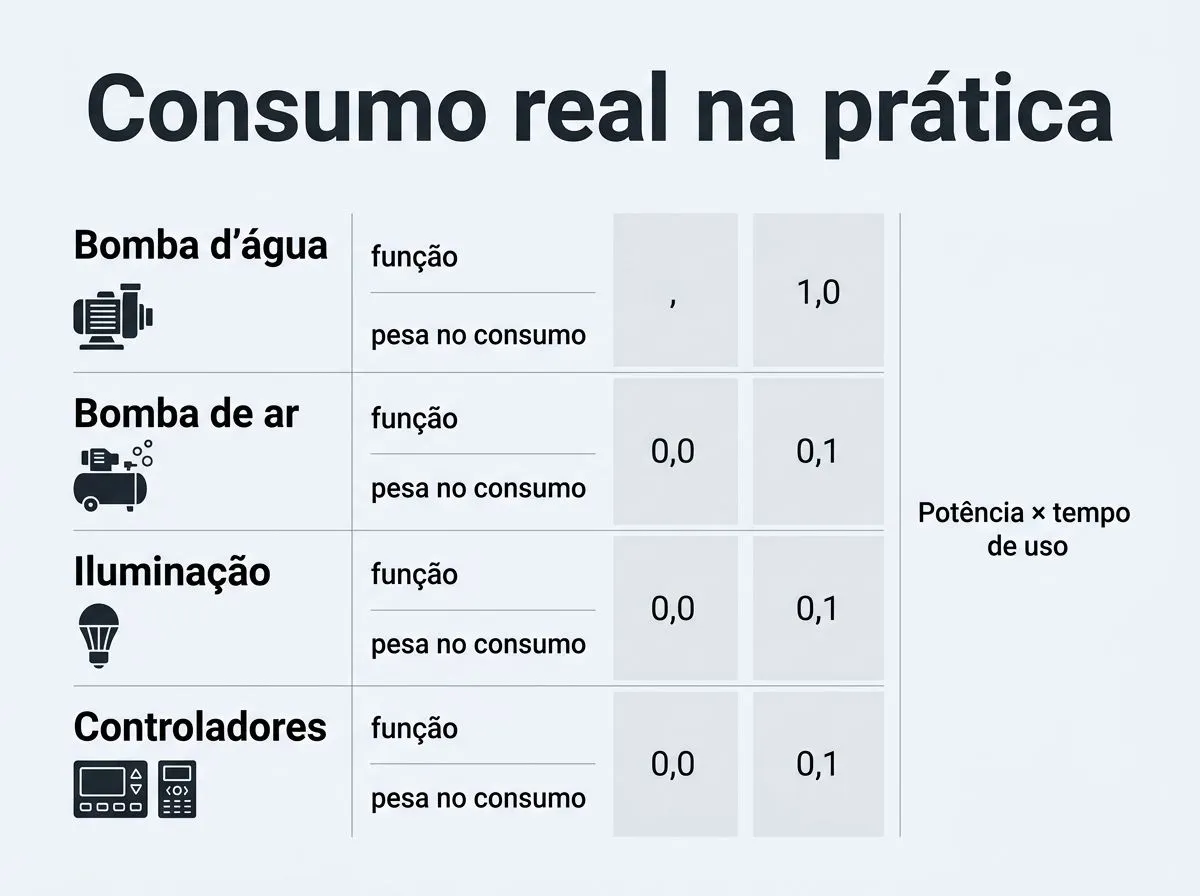 Infográfico com cargas da hidroponia e como elas pesam no consumo de energia.