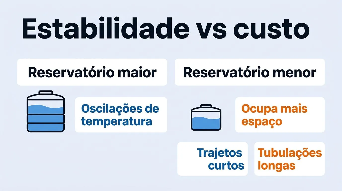 Gráfico comparativo com decisões que afetam estabilidade térmica e custo no calor.