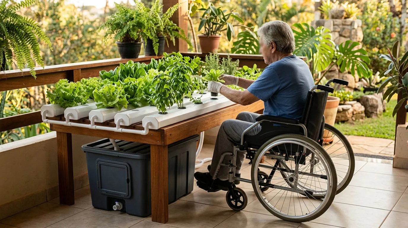 Hidroponia para idosos e pessoas com mobilidade reduzida: como montar um sistema acessível em casa sem agachar
