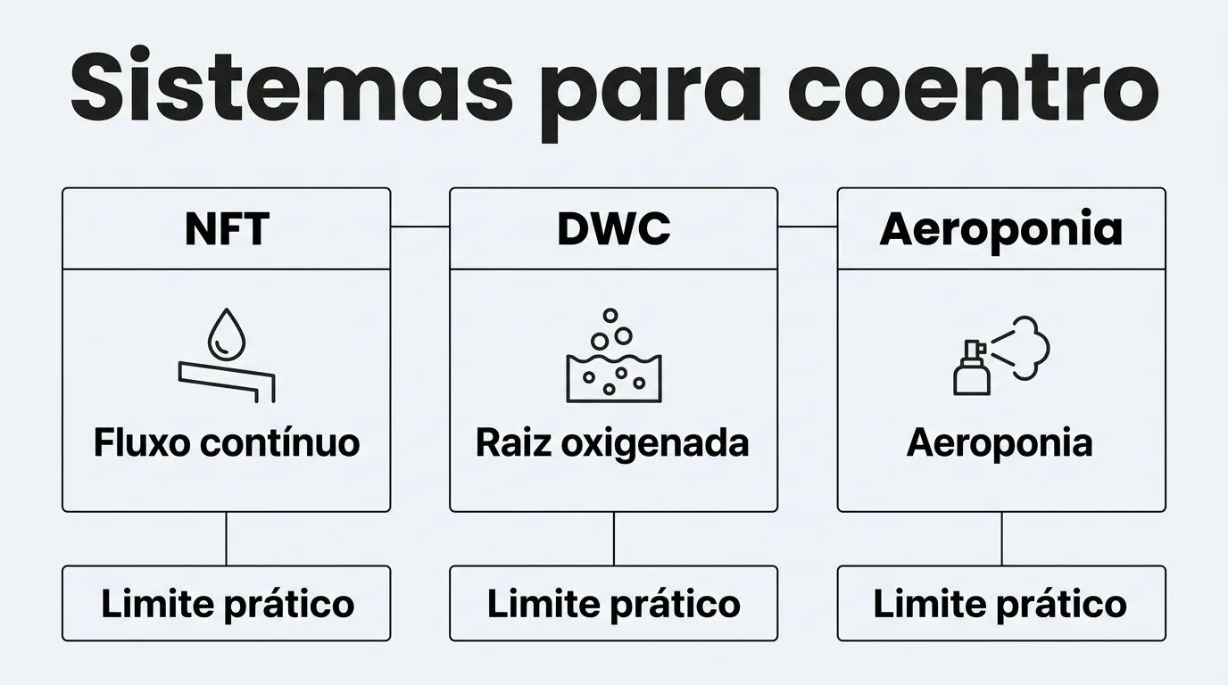Comparativo de sistemas hidropônicos para coentro: NFT, DWC e aeroponia