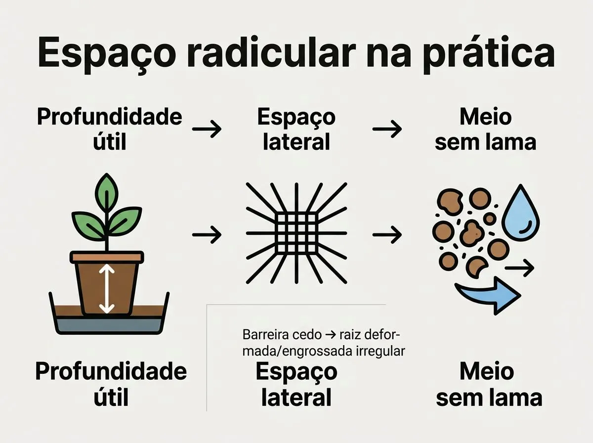 Infográfico com profundidade útil, espaço lateral e meio sem lama para o desenvolvimento da raiz de beterraba.