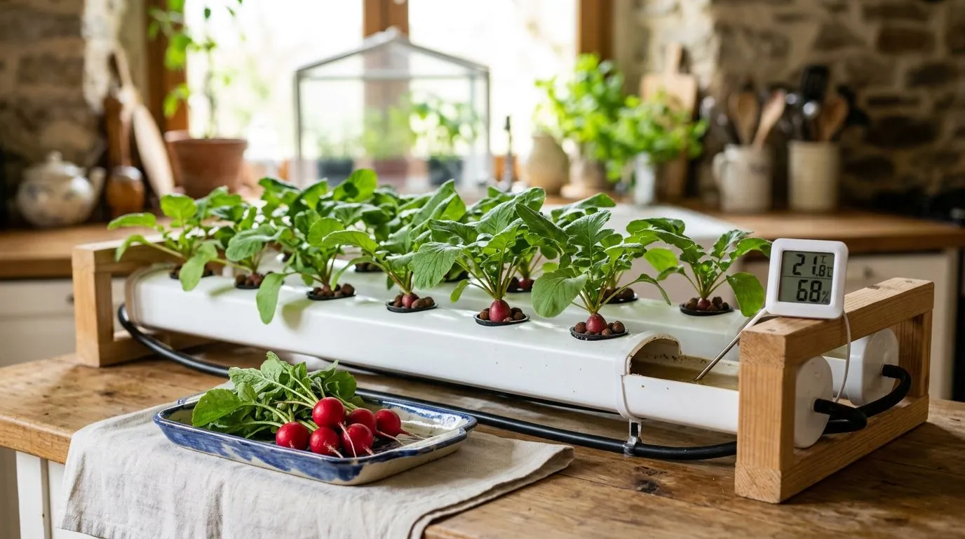 Como cultivar rabanete hidropônico em casa sem raiz oca: sistema, temperatura e colheita no ponto certo