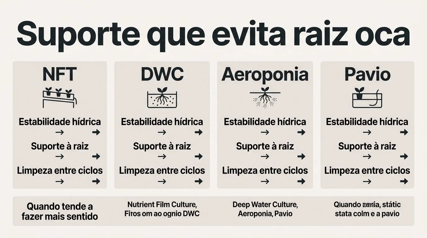 Comparação de sistemas hidropônicos para sustentar a raiz do rabanete.