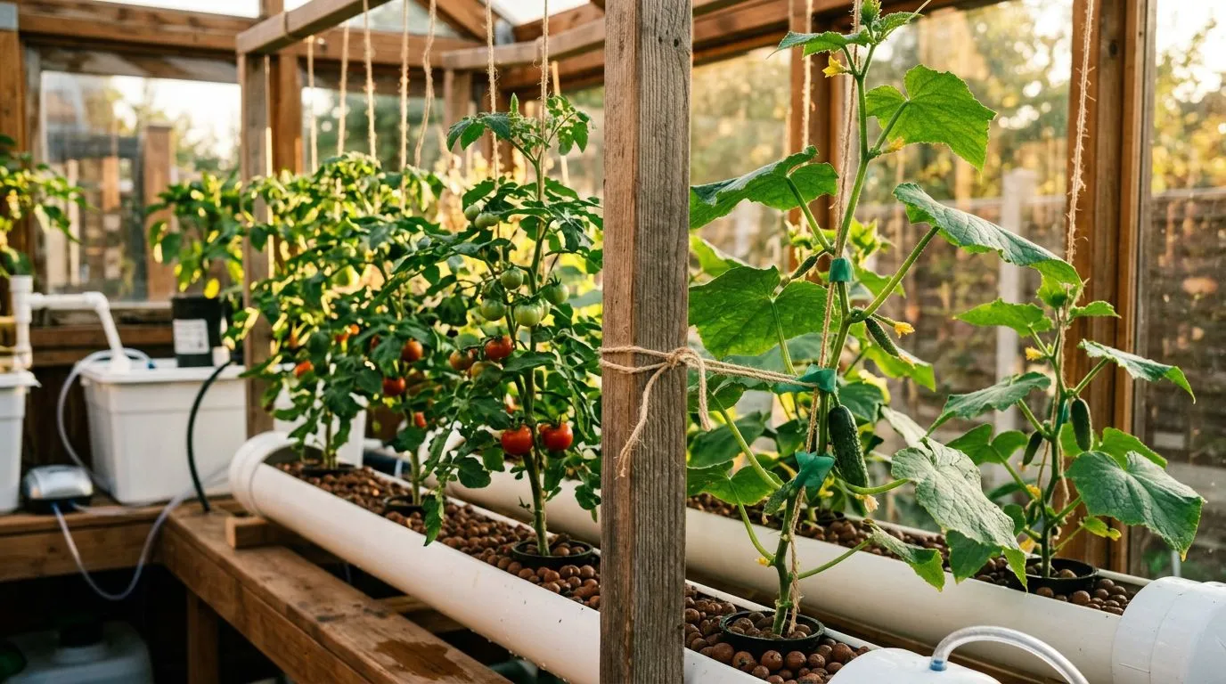 Tutoramento de plantas na hidroponia: como escolher suporte, amarrar sem danificar e conduzir tomate e pepino