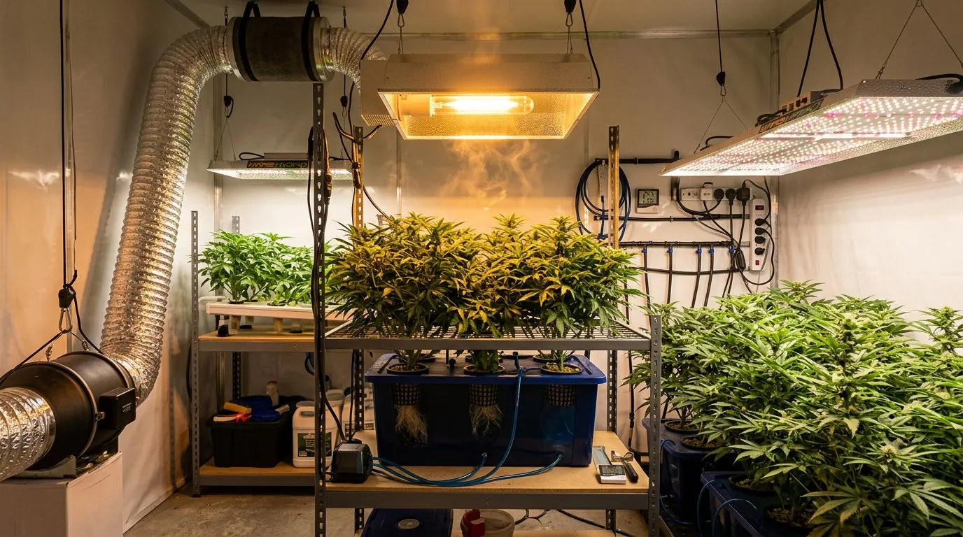 HPS vs LED na hidroponia indoor: eficiência, calor e custo real de operação