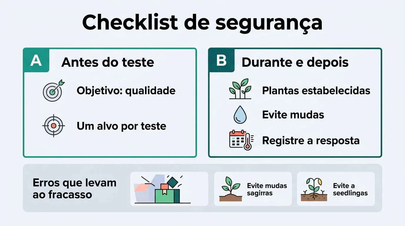 Comparativo em checklist para decidir, aplicar e monitorar estresse nutricional na hidroponia com segurança