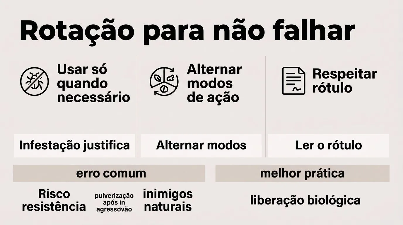 Comparativo de estratégias de uso de inseticidas para tripes: quando intervir, alternar modos de ação e reduzir resistência preservando inimigos naturais.