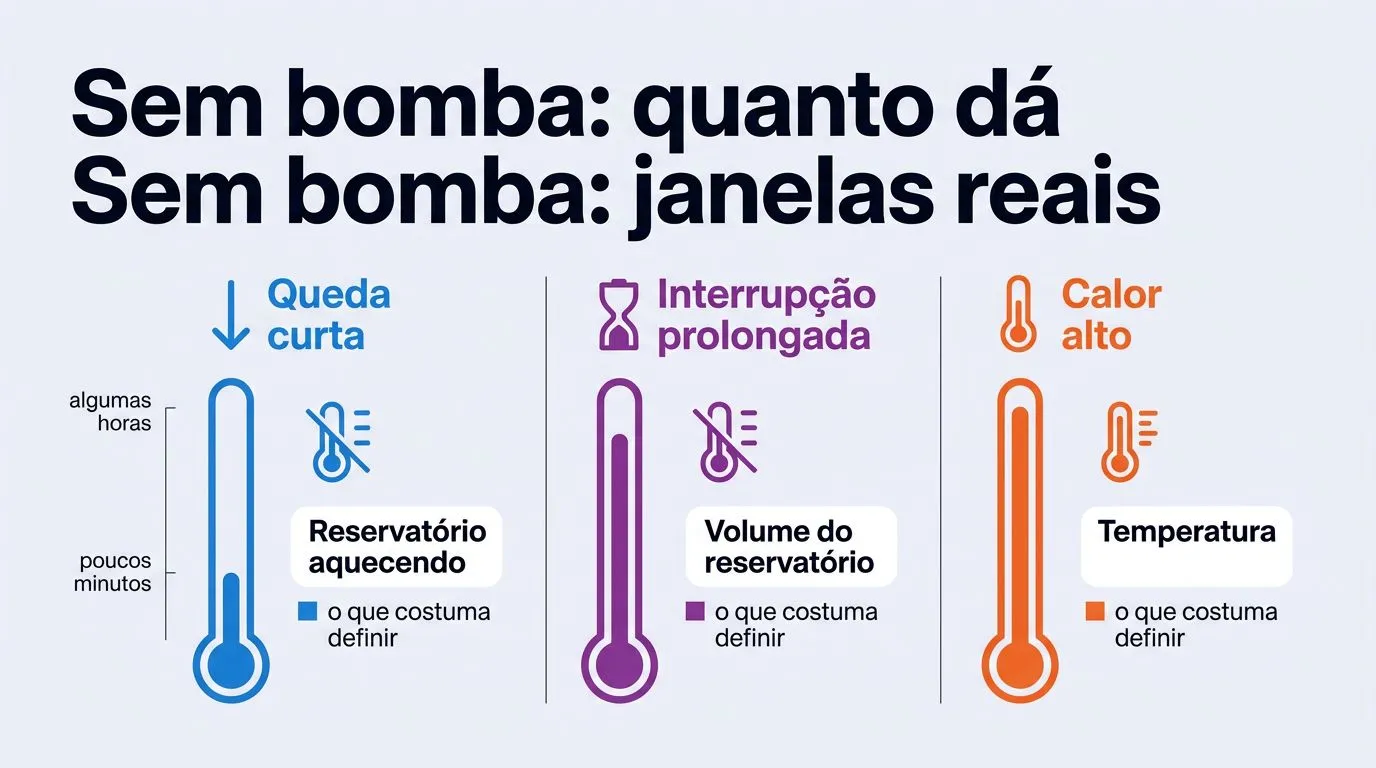 Comparativo visual de cenários para estimar quanto tempo a hidroponia aguenta sem bomba