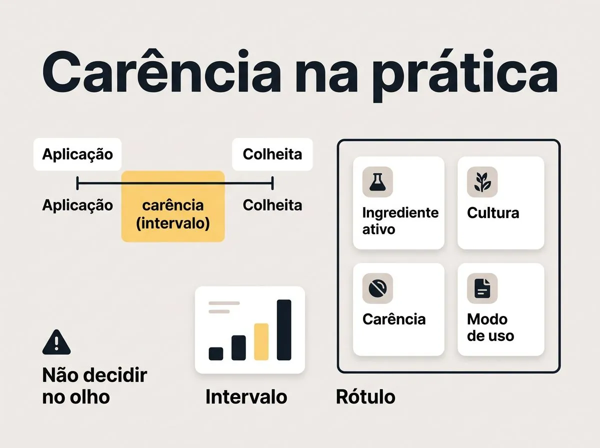 Infográfico destacando carência, ingrediente ativo, cultura e intervalo entre aplicação e colheita em hidroponia.