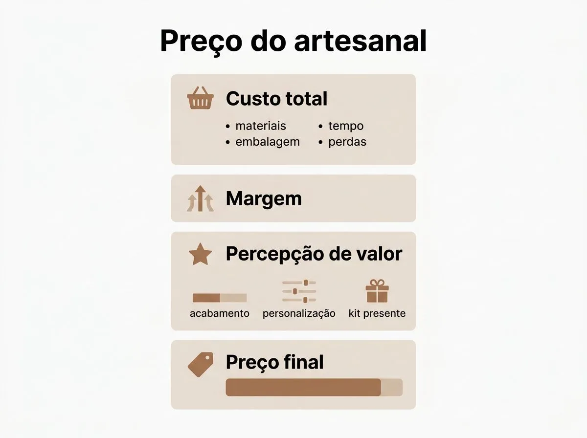 Infográfico com passos para precificar produtos artesanais