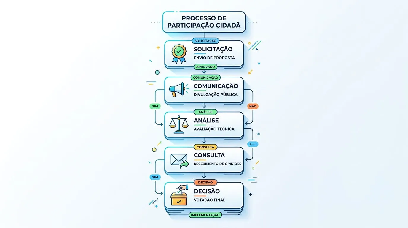 Infográfico com ícones e blocos que ajudam a visualizar canais institucionais de participação do cidadão.