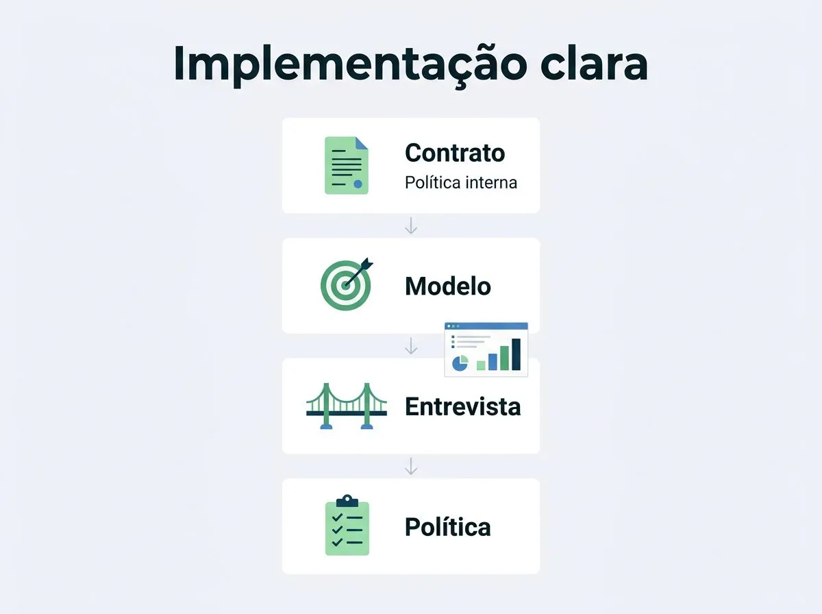 Infográfico com passos para implementar presencial, híbrido ou remoto com clareza no contrato e na política interna