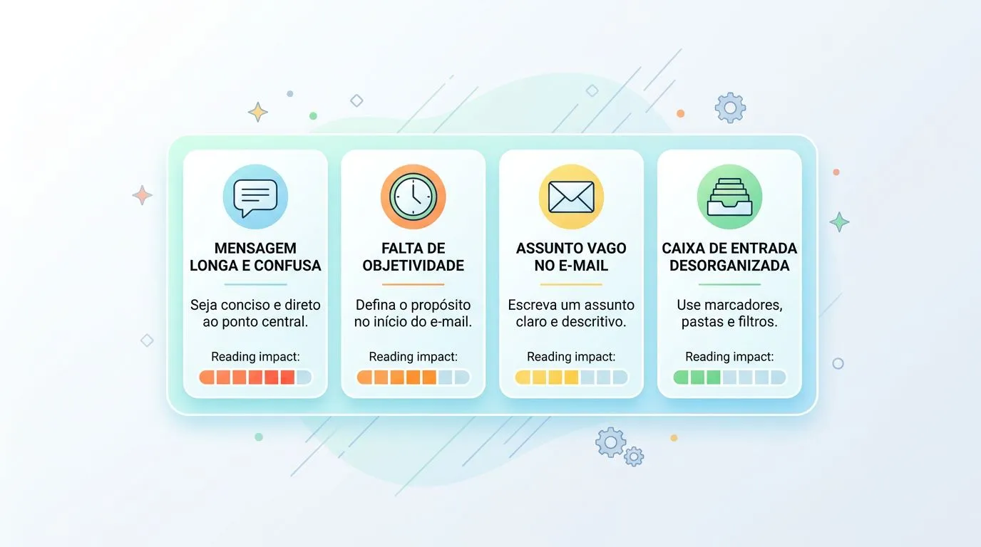 Infográfico com cards mostrando erros comuns na mensagem a recrutadores e ajustes práticos para aumentar a resposta
