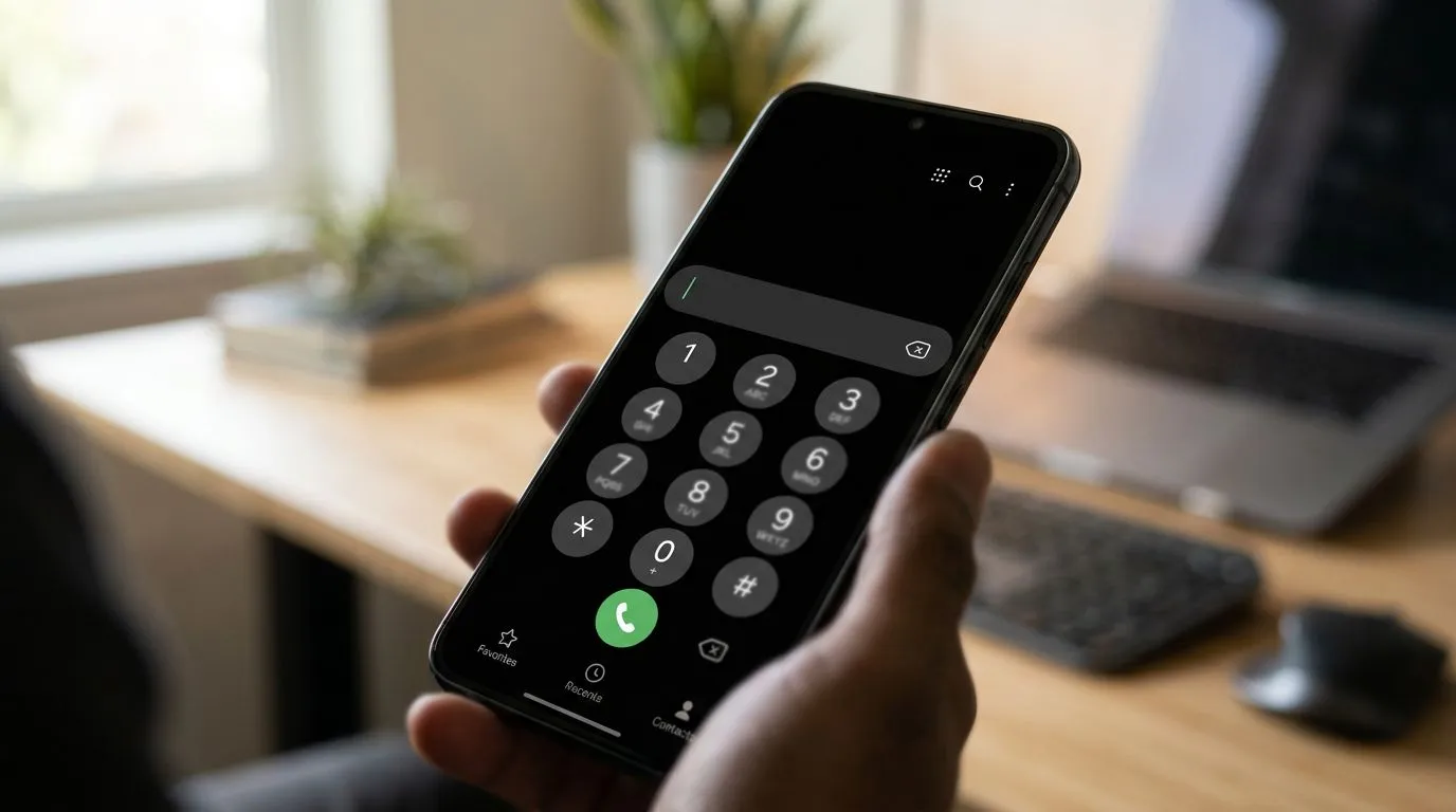 Celular em modo de discagem mostrando a área de digitar o código, sem texto legível.